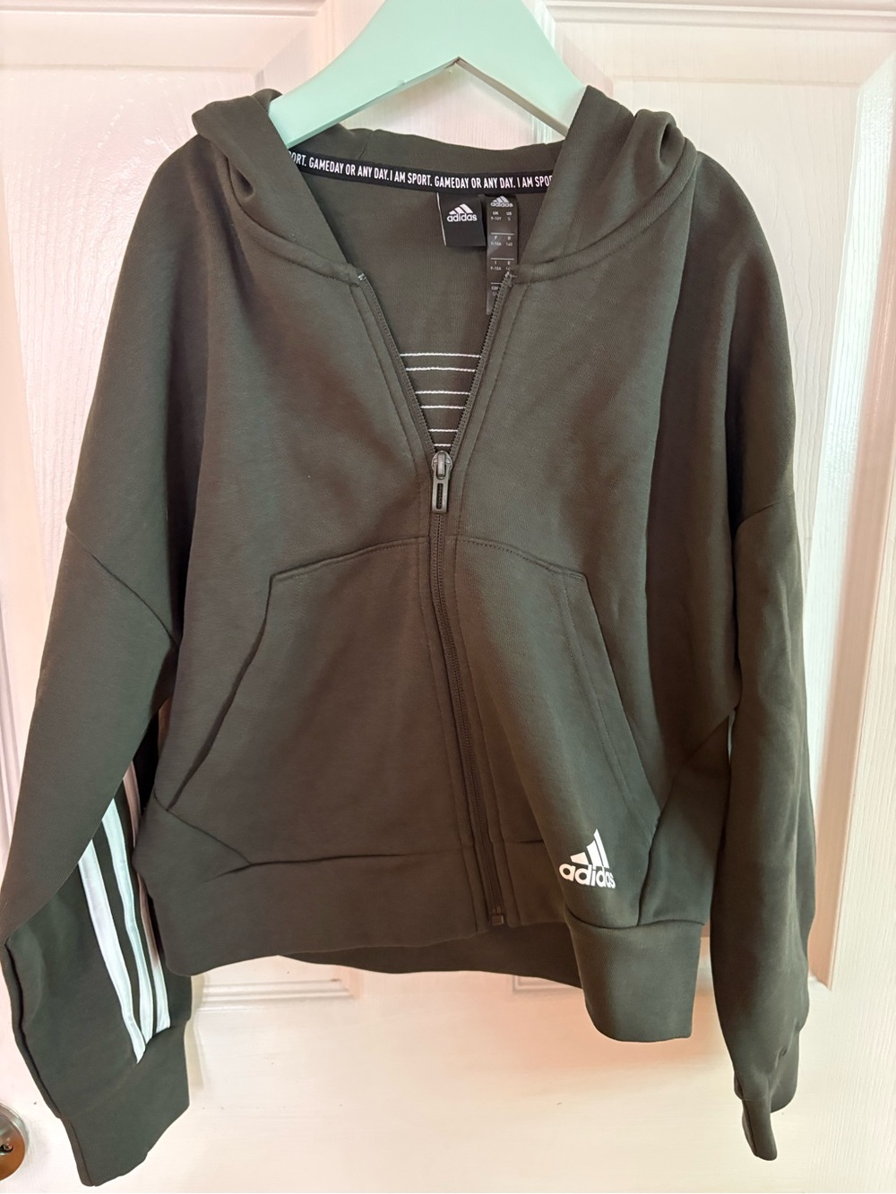 NWOT Adidas Kids Olive Green Full-Zip Hoodie